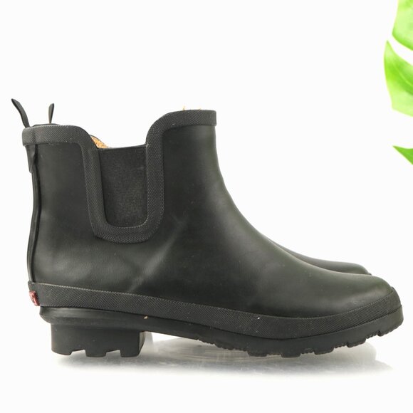 Chooka Womens Rain Boot Size 8 Black Rubber Chelsea Waterproof Faux Fur Lined - Picture 1 of 12